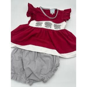 Sugar Dumplin Kids 3T Girls Dress Set Crimson Elephants Roll Tide w/ Bloomers